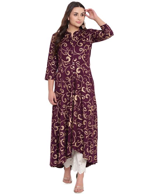 foil printed buttoned flared kurta - 16243950 - Very Small Image - 1