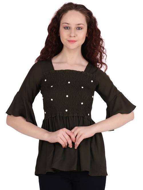 pearl embellished smocked a-line top - 16322753 - Very Small Image - 1