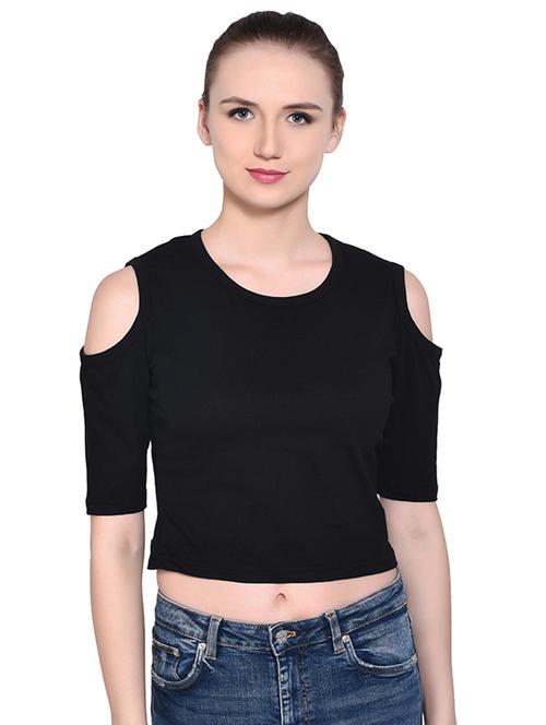 women's crop round neck top - 16331309 - Very Small Image - 1