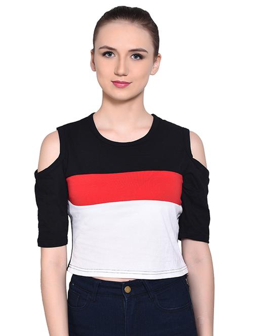 women's crop round neck top - 16331329 - Very Small Image - 1