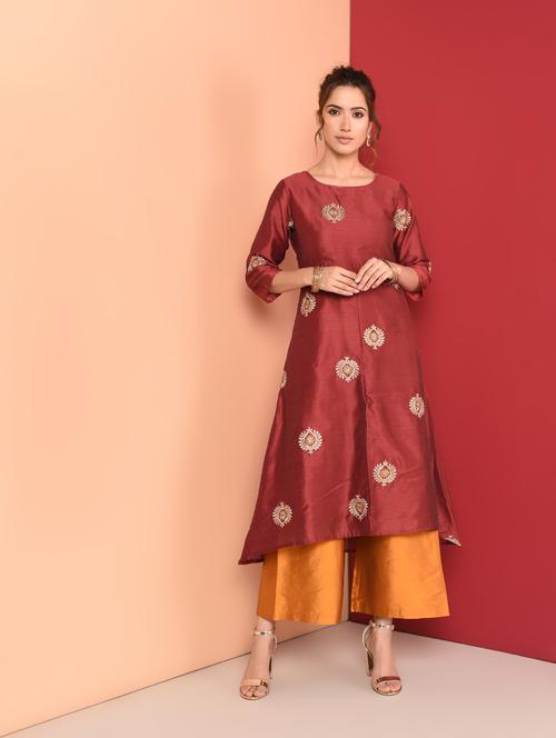 embroidered a-line kurta - 16350335 - Very Small Image - 1