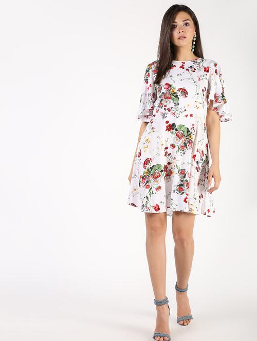 flutter sleeved floral a-line dress - 16363341 - Very Small Image - 1