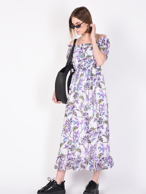 off shoulder gathered floral maxi dress - 16366780 - Very Small Image - 1