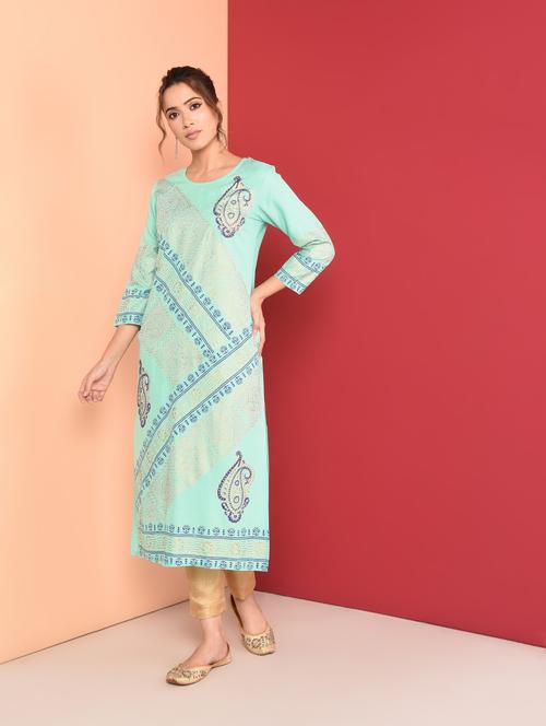 turquoisestraight kurta - 16368587 - Very Small Image - 1