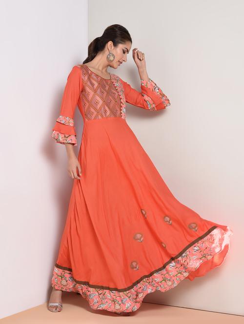 embroidered flared kurta - 16419110 - Very Small Image - 1