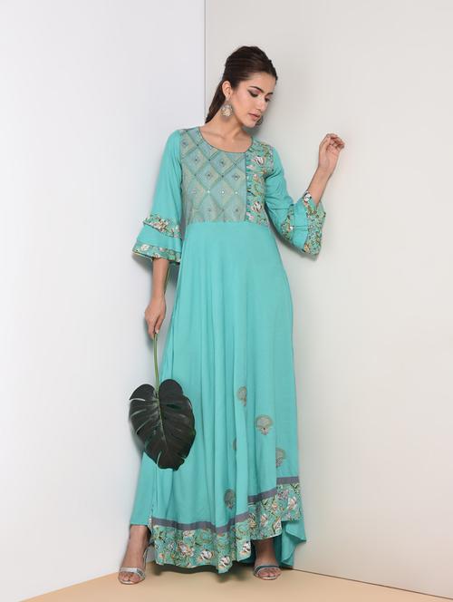 embroidered flared kurta - 16419111 - Very Small Image - 1