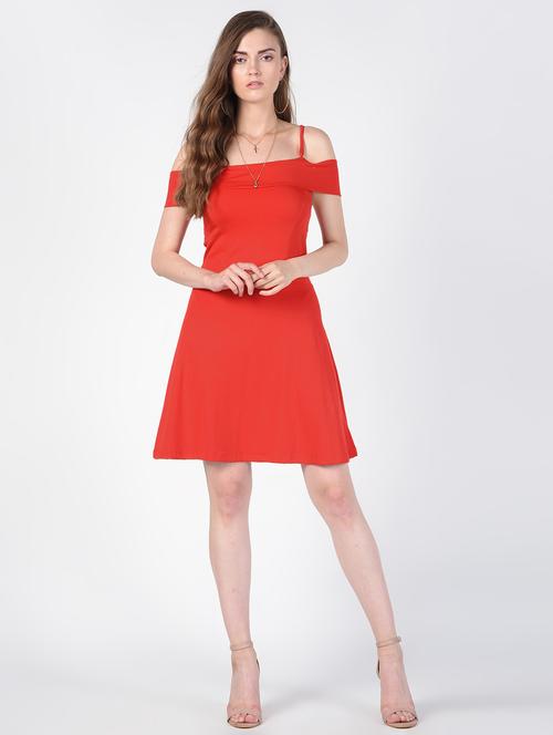cold shoulder solid skater dress - 16422390 - Very Small Image - 1