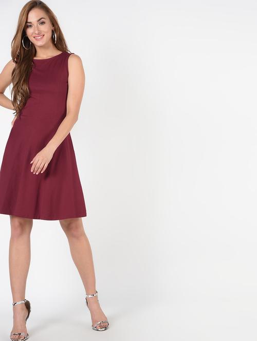 cut out back solid skater dress - 16422395 - Very Small Image - 1