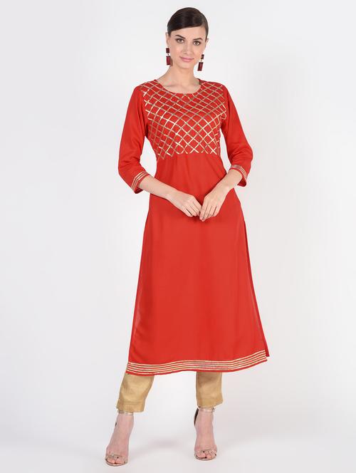 gota lace straight kurta - 16440751 - Very Small Image - 1