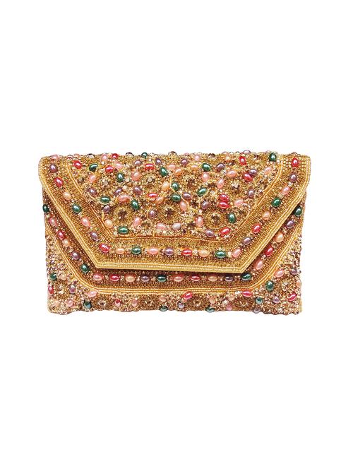 gold silk envelope clutch - 16466426 - Very Small Image - 1