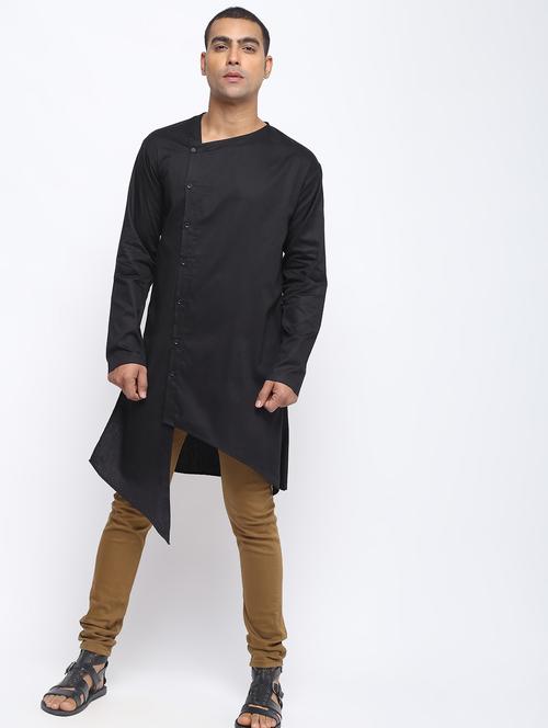black solid asymmetric long kurta - 16475096 - Very Small Image - 1