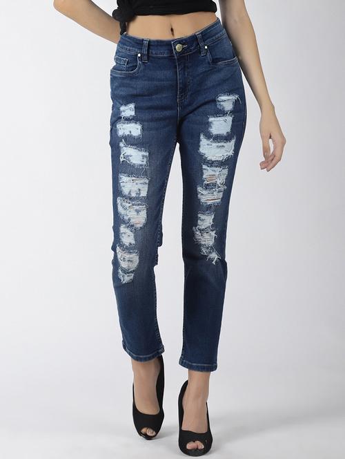 high rise distressed jeans - 16505812 - Very Small Image - 1