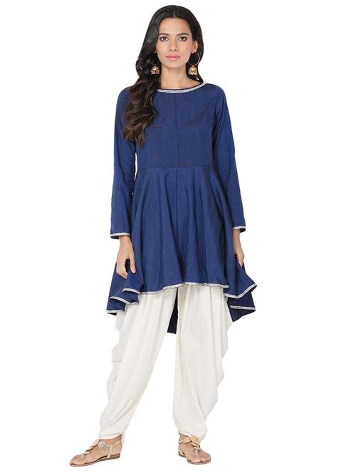 lace detailed solid flared high-low kurta with salwar set - 16524002 - Very Small Image - 1