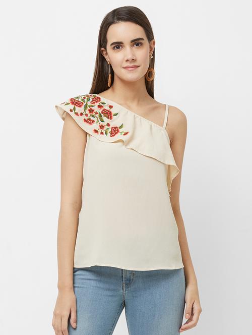 single shoulder embroidered detail top - 16565363 - Very Small Image - 1