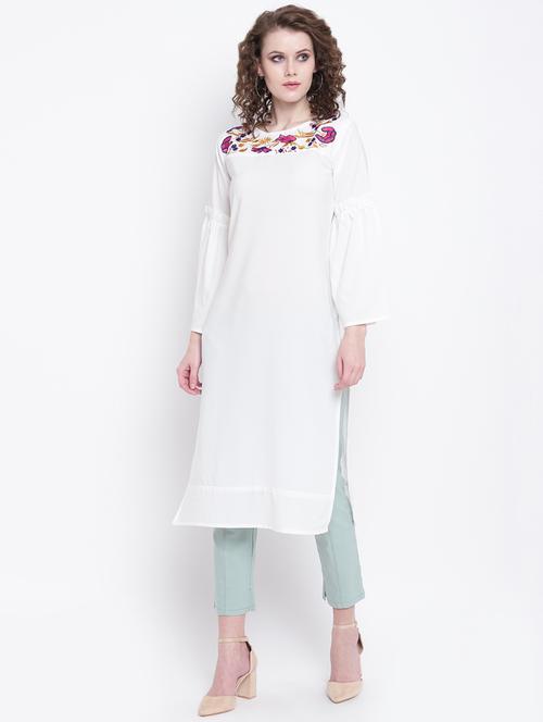 embroidered solid straight kurta - 16568821 - Very Small Image - 1