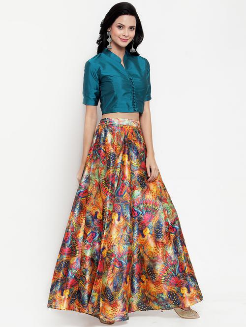 solid blouse with floral flared lehenga - 16618125 - Very Small Image - 1