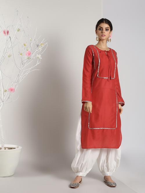 gota work straight kurta with salwar set - 16619448 - Very Small Image - 1