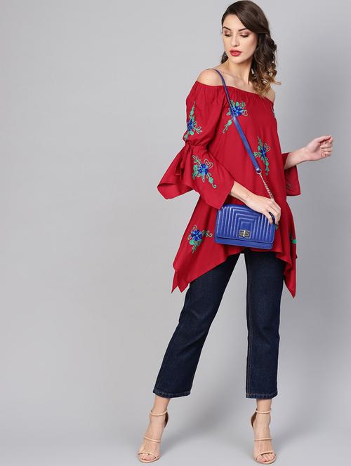 off shoulder embroidered asymmetric top - 16645018 - Very Small Image - 1