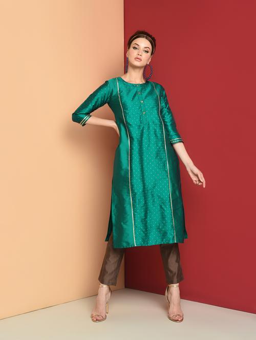 solid silk straight kurta - 16654273 - Very Small Image - 1