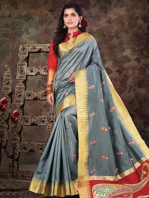 embroidered bordered saree - 16736477 - Very Small Image - 1