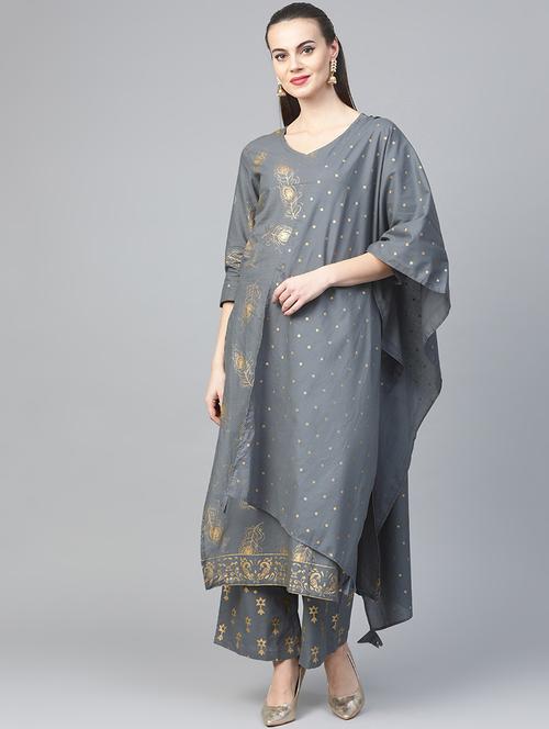 gold print kurta palazzo set - 16773594 - Very Small Image - 1