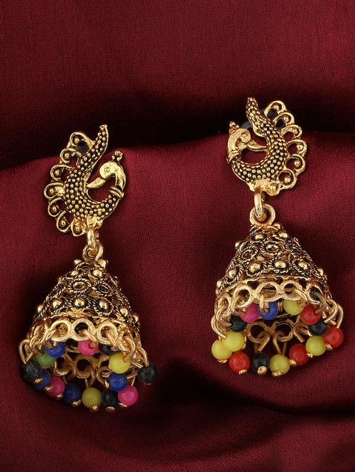 multi colored metal jhumka earring - 16774587 - Very Small Image - 1