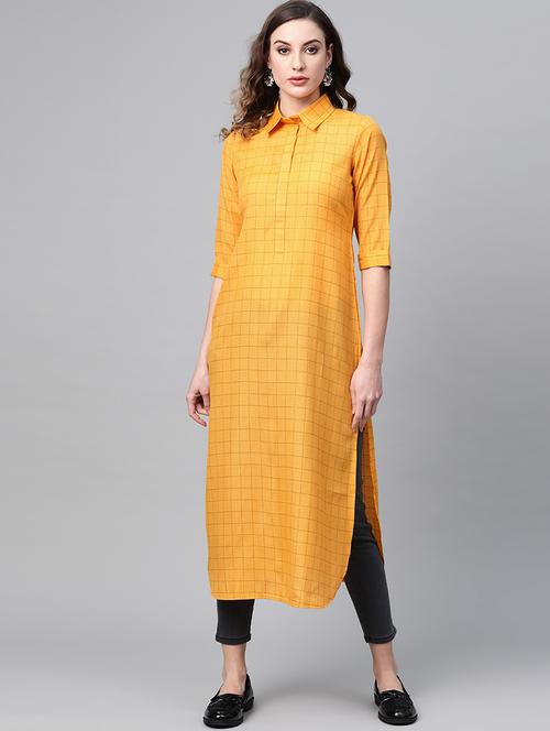 checkered straight kurta - 16838103 - Very Small Image - 1