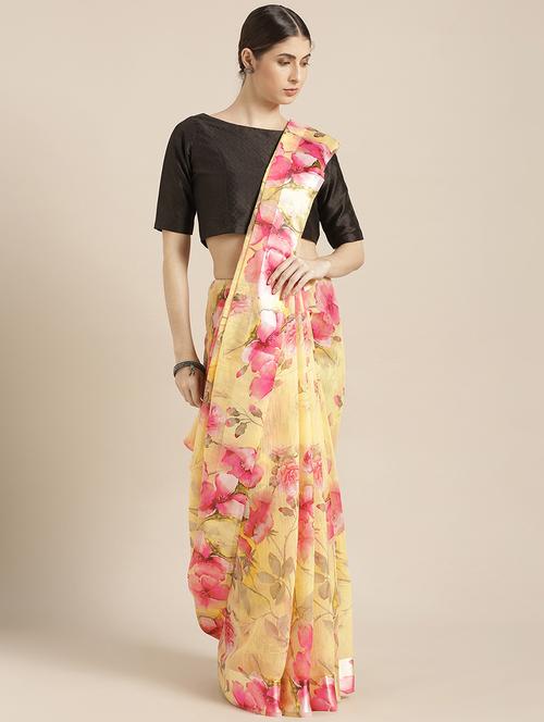 floral printed saree with blouse - 16846018 - Very Small Image - 1