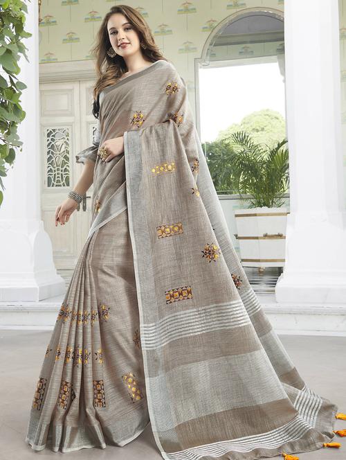 self design embroidered saree with blouse - 16881186 - Very Small Image - 1