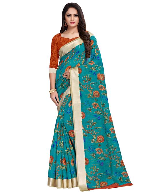floral printed saree with blouse - 16907050 - Very Small Image - 1