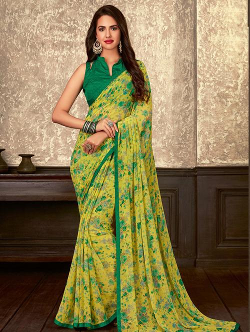 floral printed saree with blouse - 16908150 - Very Small Image - 1