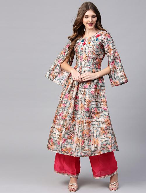 abstract chanderi a-line kurta - 16914885 - Very Small Image - 1