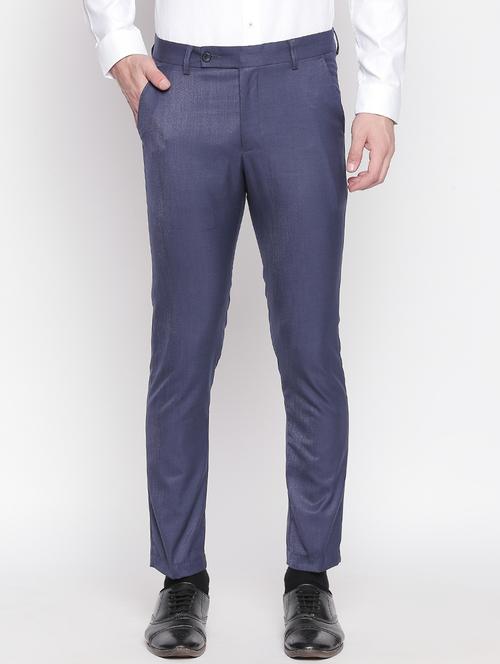 blue solid flat front formal trouser - 16920618 - Very Small Image - 1