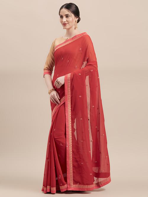 women's bordered red colored saree - 16923380 - Very Small Image - 1