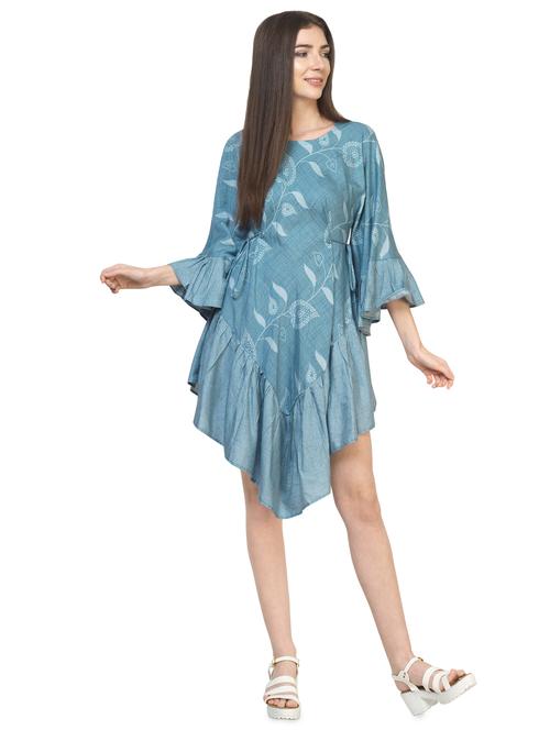 bell sleeved tie front asymmetric dress - 16935593 - Very Small Image - 1