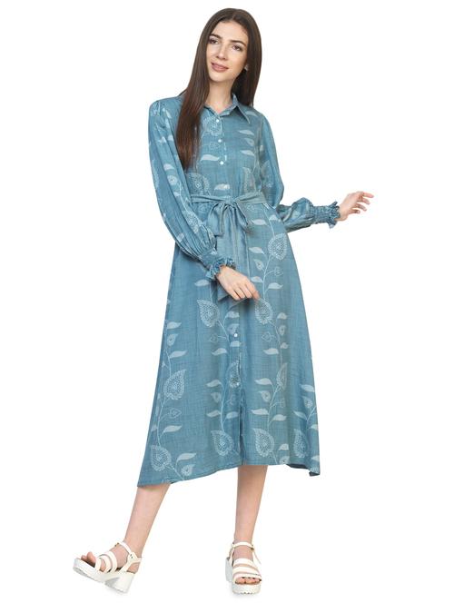 tie front bishop sleeved shirt dress - 16935612 - Very Small Image - 1