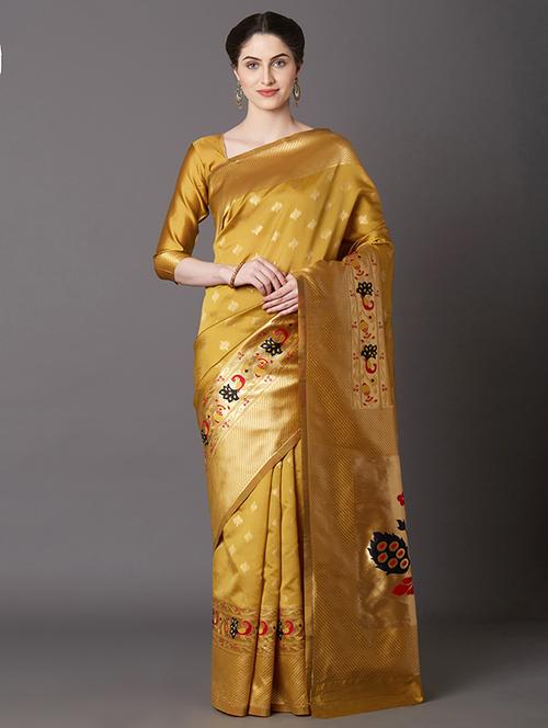 self design banarasi saree with blouse - 16954376 - Very Small Image - 1