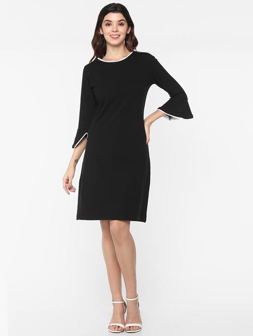 contrast piped bell sleeved a-line dress - 16962640 - Very Small Image - 1