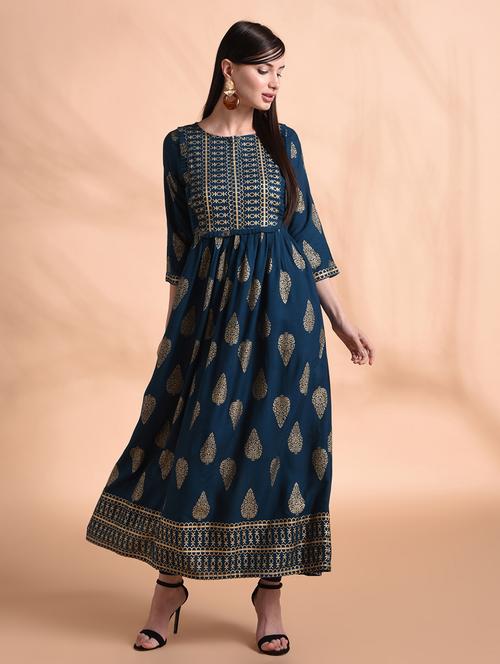 foil print flared kurta - 16963966 - Very Small Image - 1