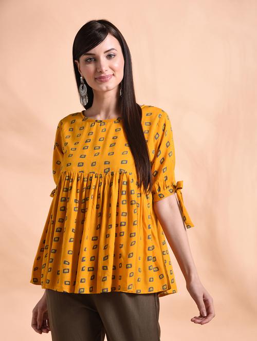 side tie up printed a-line top - 16963990 - Very Small Image - 1