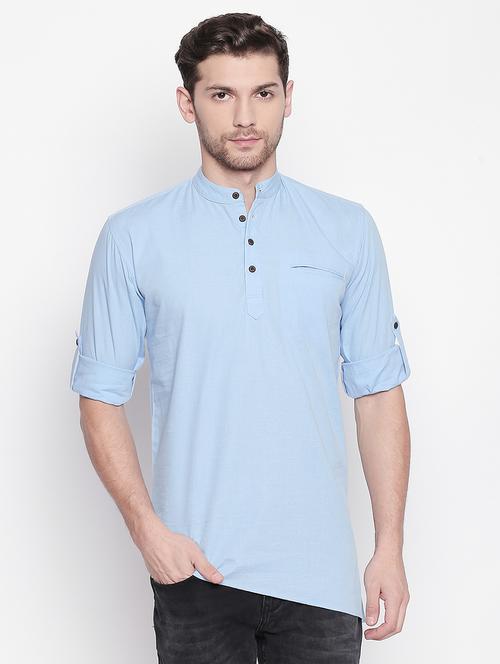 light blue solid asymmetric kurta - 16992321 - Very Small Image - 1