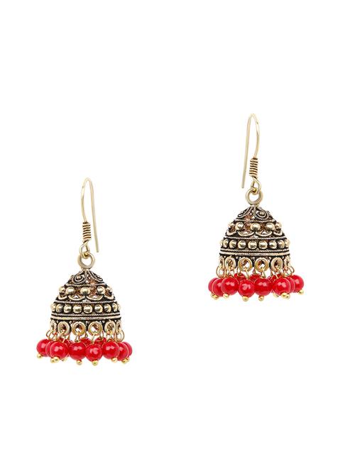 red brass jhumka earring - 16999984 - Very Small Image - 1