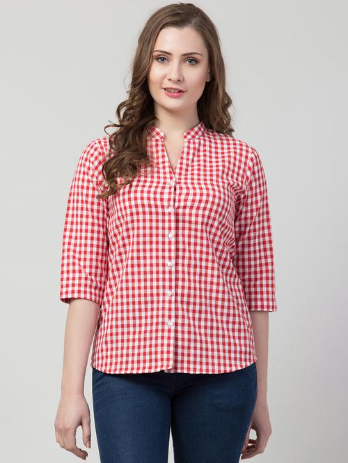 mandarin neck checkered shirt - 17022121 - Very Small Image - 1