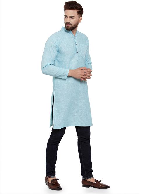 blue cotton long kurta - 17031978 - Very Small Image - 1