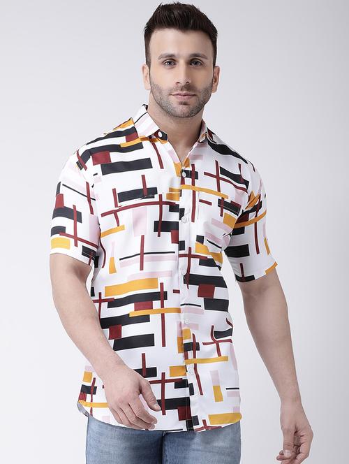 white geometric print casual shirt - 17034794 - Very Small Image - 1
