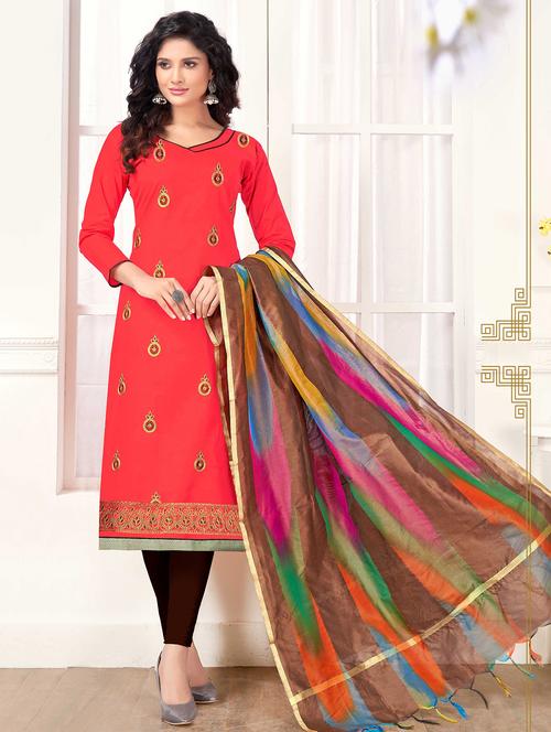 solid embroidered churidaar unstitched suit - 17116087 - Very Small Image - 1