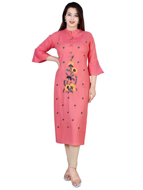 pink rayon straight kurta - 17149069 - Very Small Image - 1