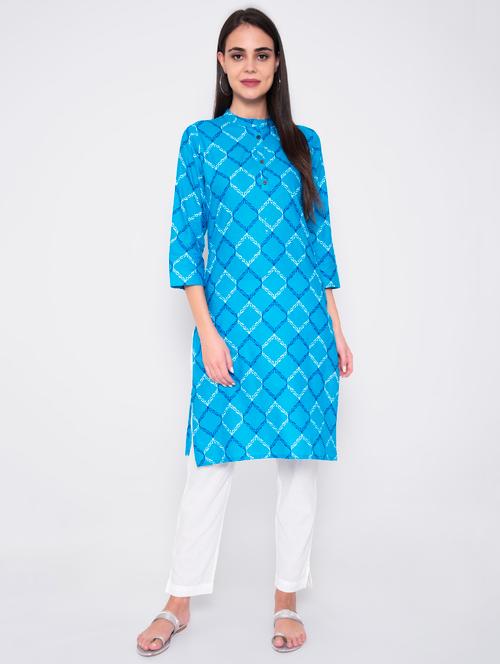 turquoise straight kurta - 17149734 - Very Small Image - 1