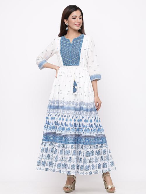 floral print tiered flare ethnic dress - 17191020 - Very Small Image - 1