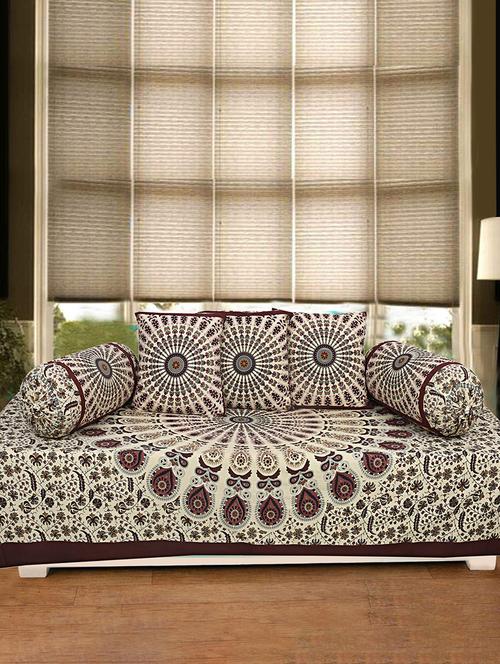 cotton jaipuri print diwan set (pack of 6) - 17204117 - Very Small Image - 1